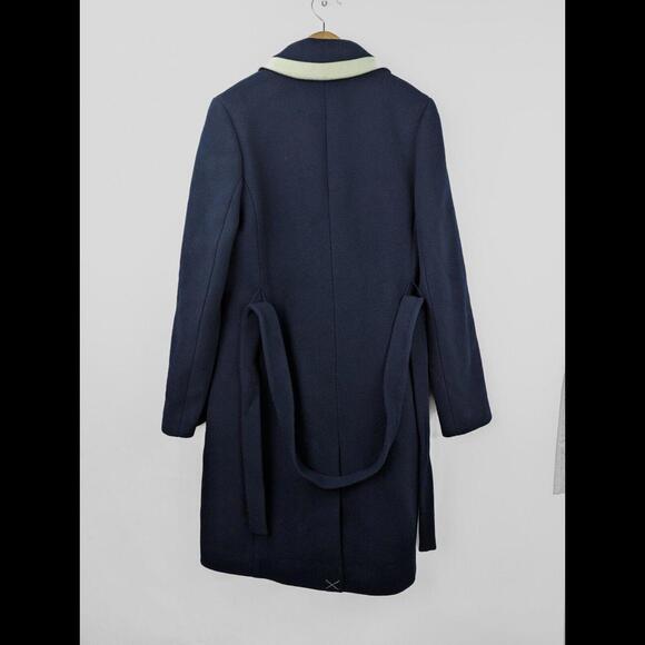 [SOLD] NWT J CREW Womens Sz 10 Tipped Topcoat Navy Blue Belted K0708 - Picture 3 of 9